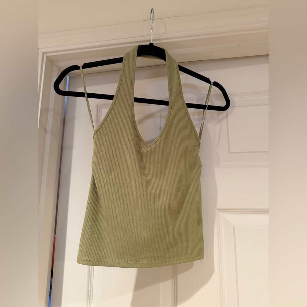 American Eagle Outfitters Ribbed Halter Tank - Olive Green